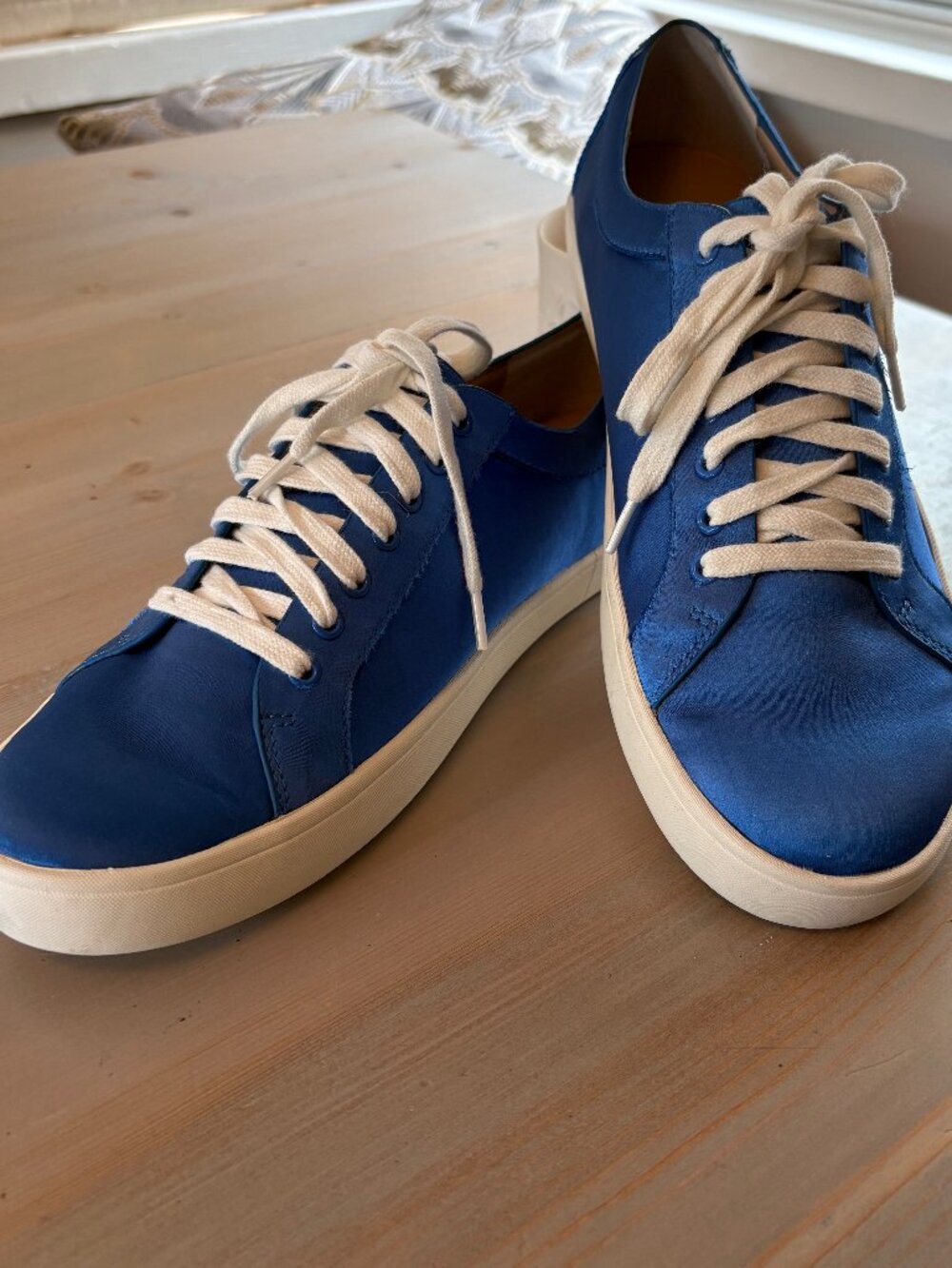 Saks Fifth Avenue Tia Blue Satin Low-Top Sneakers